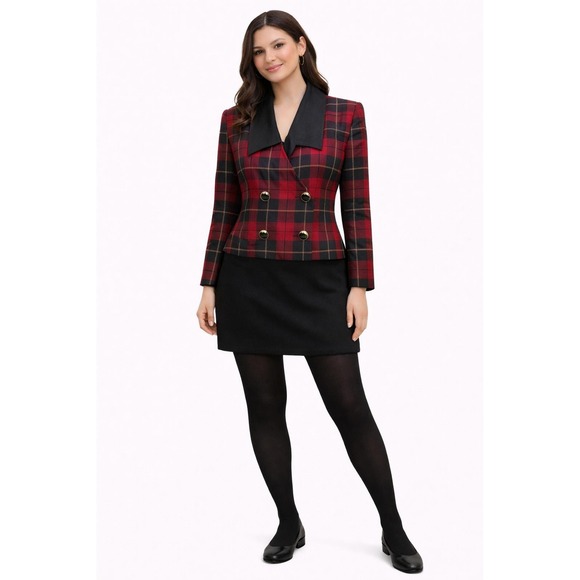Le Suit Jackets & Blazers - Vintage Red Plaid Double‎ Breasted Blazer 12P 90s Old Money Clueless